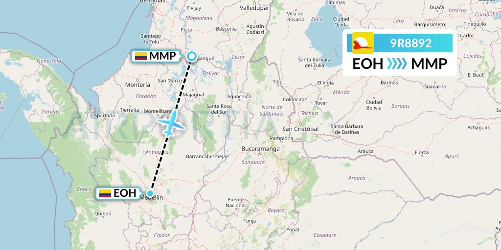 9R8892 Satena Flight Map: Medellin to Limon