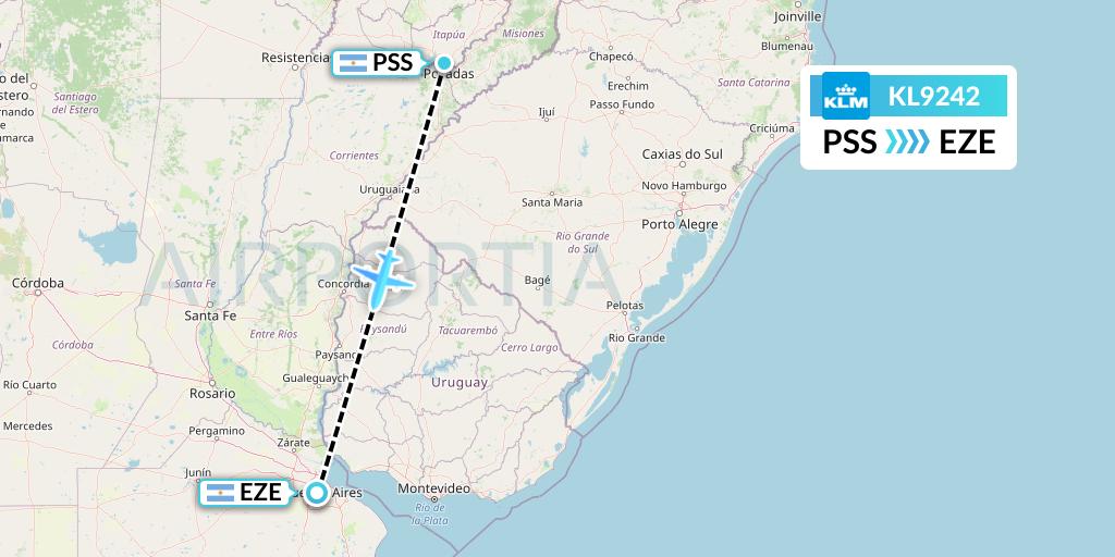 KL9242 KLM Flight Map: Posadas to Buenos Aires