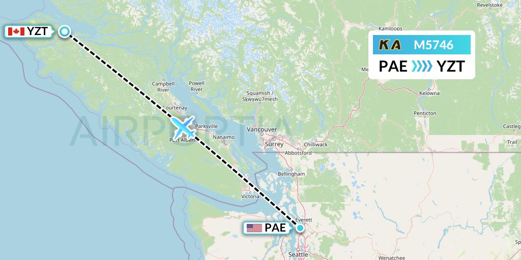 M5746 Kenmore Air Flight Map: Everett to Port Hardy