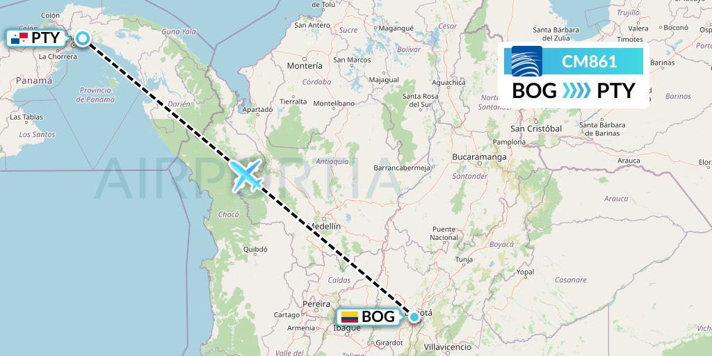 CM861 Copa Airlines Flight Map: Bogota to Panama City