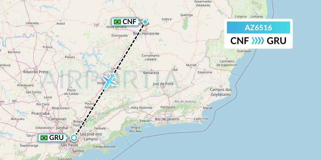AZ6516 ITA Airways Flight Map: Belo Horizonte to Sao Paulo