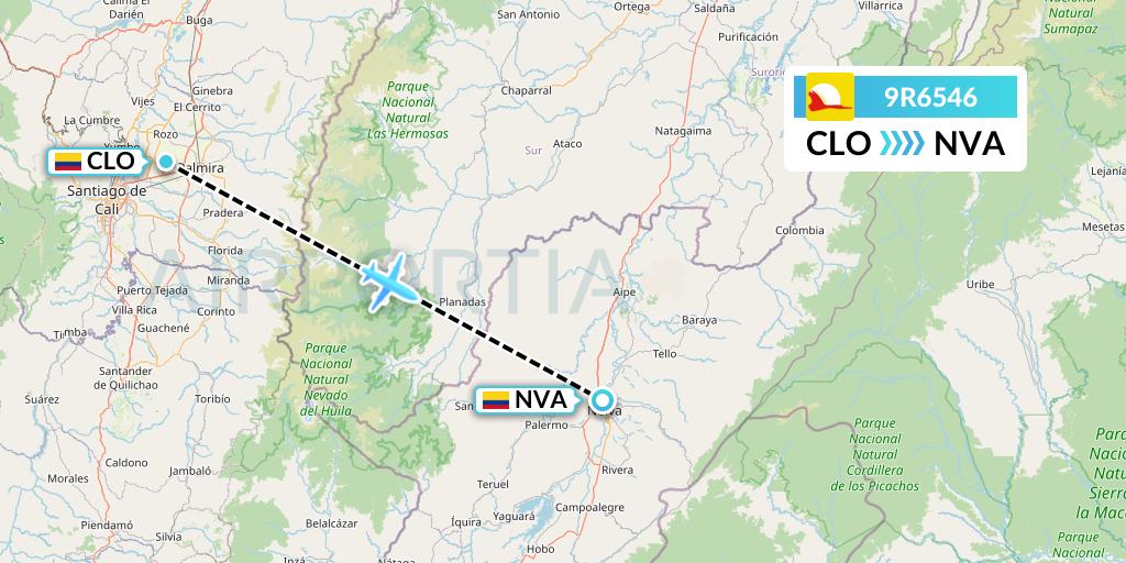 9R6546 Satena Flight Map: Cali to Neiva
