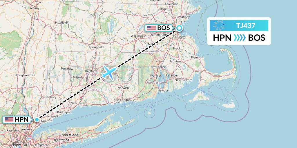 TJ437 Tradewind Aviation Flight Map: White Plains to Boston