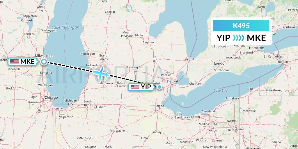 K495 Kalitta Air Flight Map: Detroit to Milwaukee