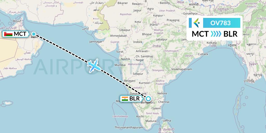 OV783 SalamAir Flight Map: Muscat to Bangalore