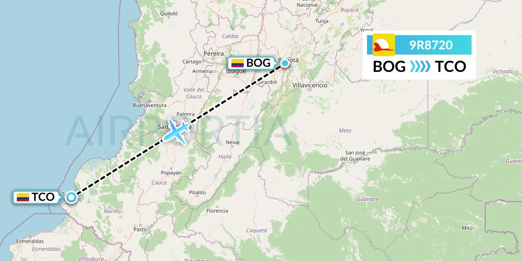 9R8720 Satena Flight Map: Bogota to Tumaco