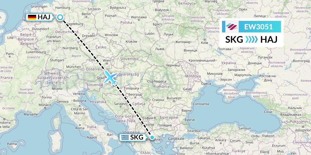 EW3051 Eurowings Flight Map: Thessaloniki to Hannover