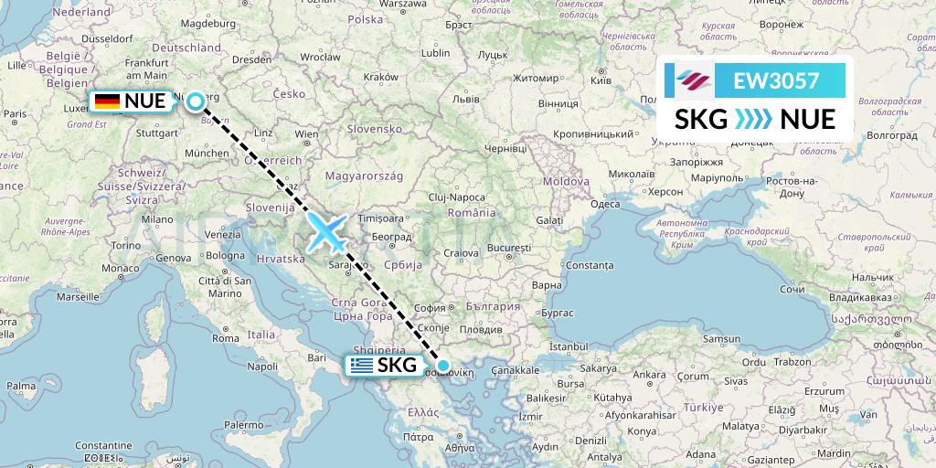 EW3057 Eurowings Flight Map: Thessaloniki to Nurnberg