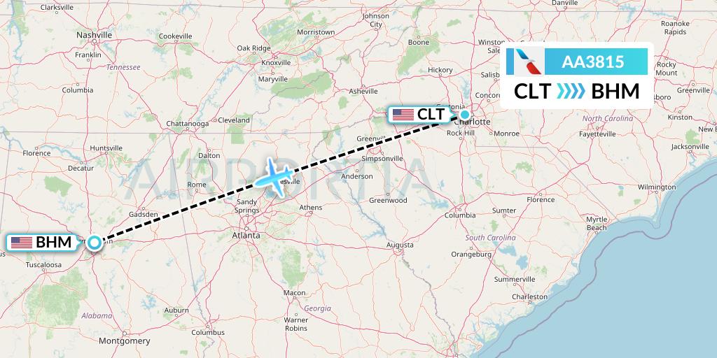 AA3815 American Airlines Flight Map: Charlotte to Birmingham