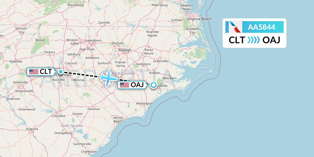 AA5844 American Airlines Flight Map: Charlotte to Jacksonville