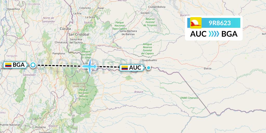9R8623 Satena Flight Map: Arauca to Bucaramanga