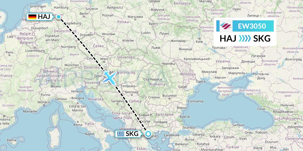 EW3050 Eurowings Flight Map: Hannover to Thessaloniki