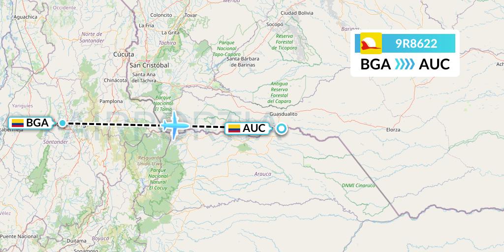 9R8622 Satena Flight Map: Bucaramanga to Arauca