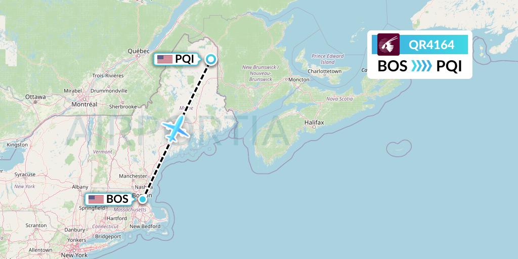 QR4164 Qatar Airways Flight Map: Boston to Presque Isle