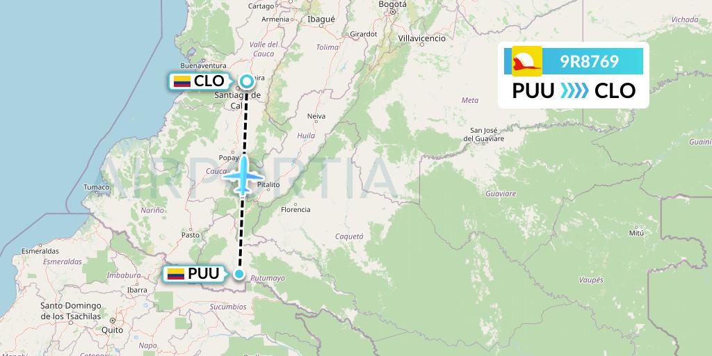 9R8769 Satena Flight Map: Puerto Asis to Cali