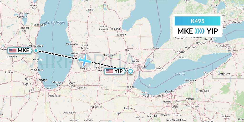 K495 Kalitta Air Flight Map: Milwaukee to Detroit