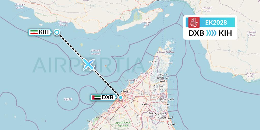 EK2028 Emirates Flight Map: Dubai to Kish Island