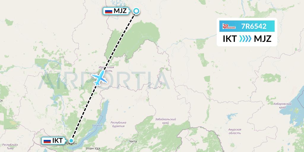 7R6542 Rusline Flight Map: Irkutsk to Mirny