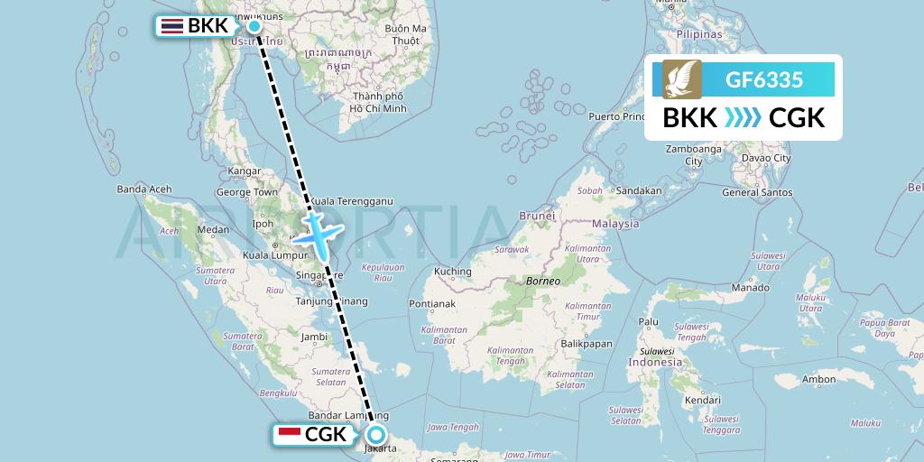 GF6335 Gulf Air Flight Map: Bangkok to Jakarta