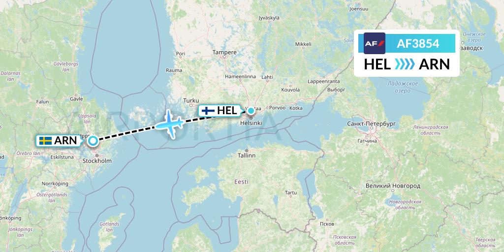 AF3854 Air France Flight Map: Helsinki to Stockholm
