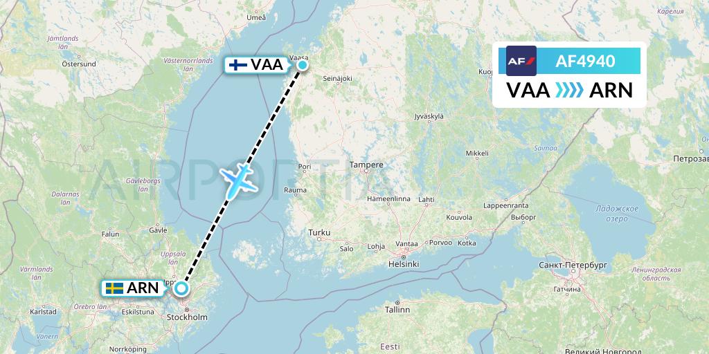 AF4940 Air France Flight Map: Vaasa to Stockholm
