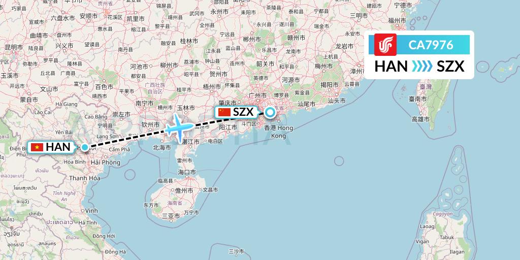 CA7976 Air China Flight Map: Hanoi to Shenzhen
