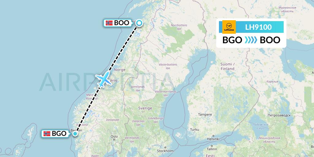 LH9100 Lufthansa Flight Map: Bergen to Bodo