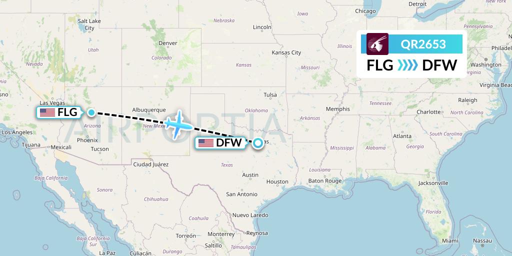 QR2653 Qatar Airways Flight Map: Flagstaff to Dallas