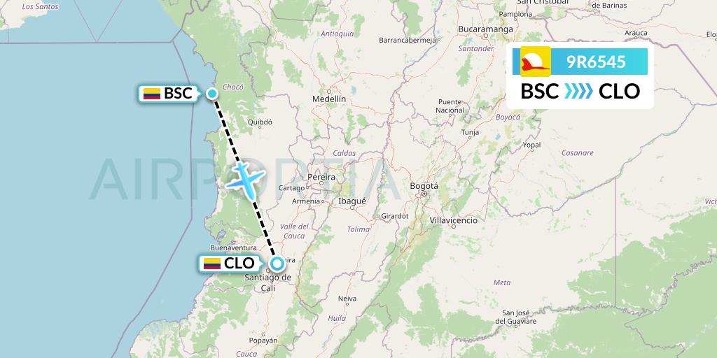 9R6545 Satena Flight Map: Bahia Solano to Cali