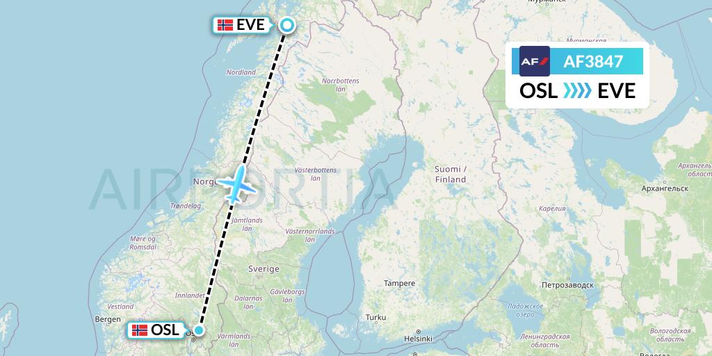 AF3847 Air France Flight Map: Oslo to Harstad