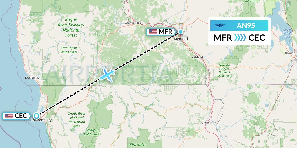 AN95 Advanced Air Flight Map: Medford to Crescent City
