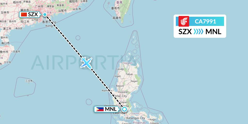 CA7991 Air China Flight Map: Shenzhen to Manila