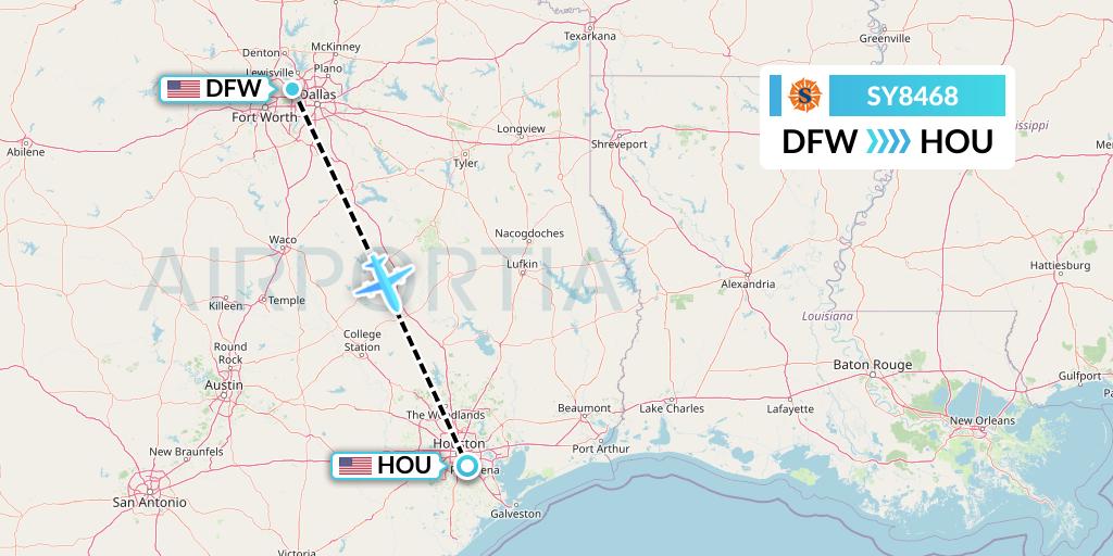 SY8468 Sun Country Airlines Flight Map: Dallas to Houston