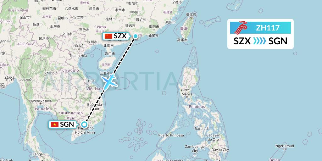 ZH117 Shenzhen Airlines Flight Map: Shenzhen to Ho Chi Minh City