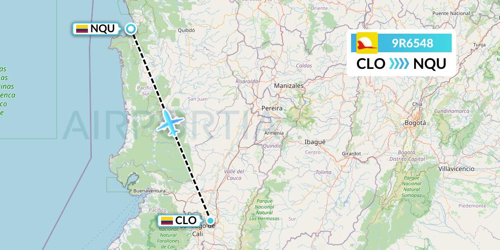 9R6548 Satena Flight Map: Cali to Nuqui