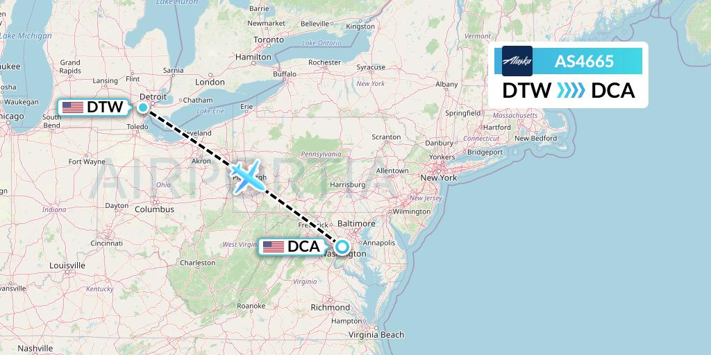 AS4665 Alaska Airlines Flight Map: Detroit to Washington