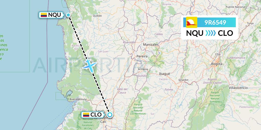 9R6549 Satena Flight Map: Nuqui to Cali