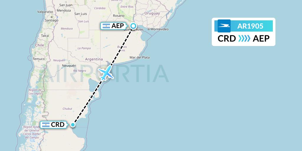 AR1905 Aerolineas Argentinas Flight Map: Comodoro Rivadavia to Buenos Aires