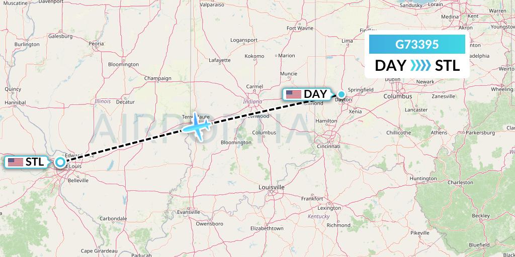 G73395 GoJet Flight Map: Dayton to St. Louis