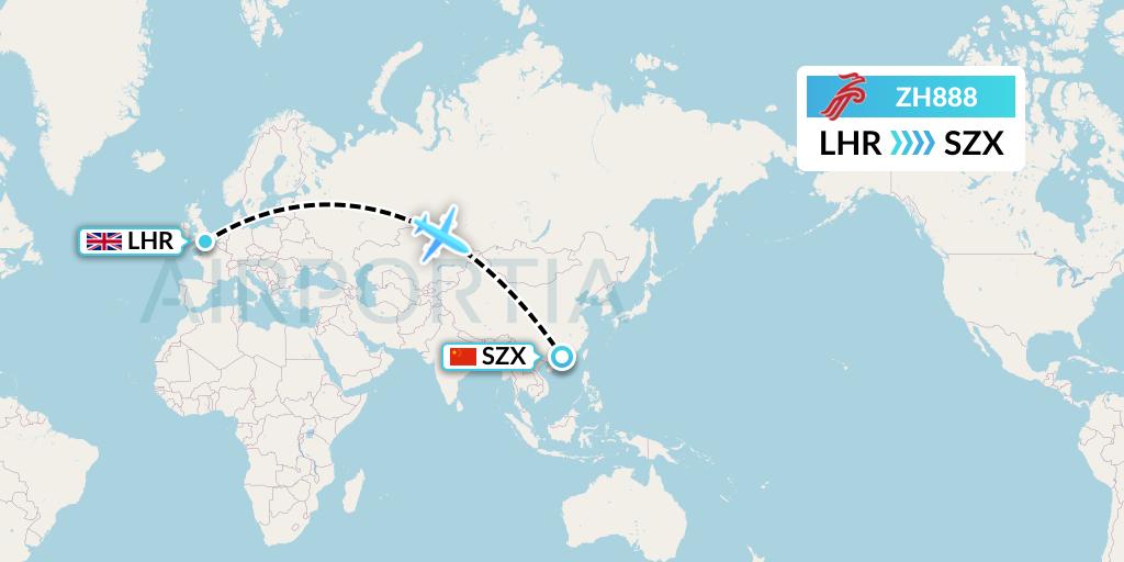 ZH888 Shenzhen Airlines Flight Map: London to Shenzhen