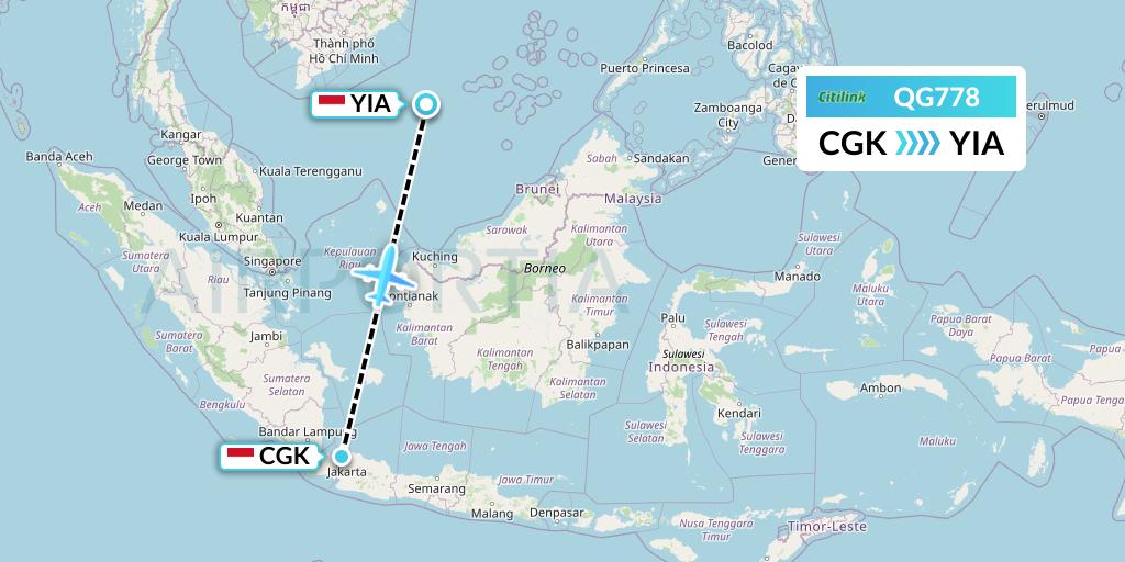QG778 Citilink Flight Map: Jakarta to Yogyakarta