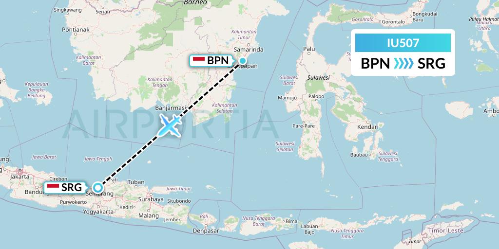 IU507 Pt. Super Air Jet Flight Map: Balikpapan to Semarang