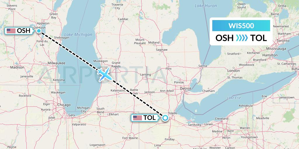 WIS500 Paccair Flight Map: Oshkosh to Toledo