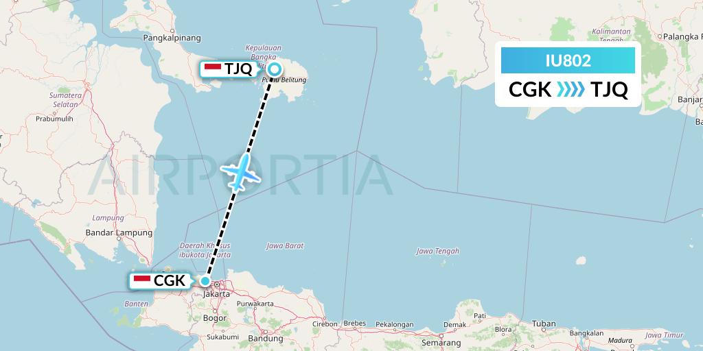 IU802 Pt. Super Air Jet Flight Map: Jakarta to Tanjung Pandan