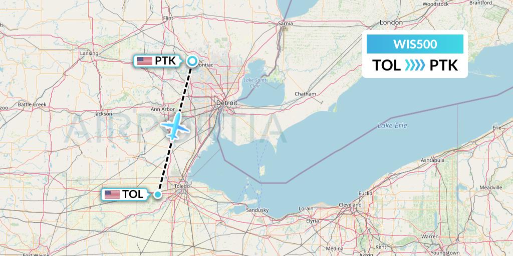 WIS500 Paccair Flight Map: Toledo to Oakland County