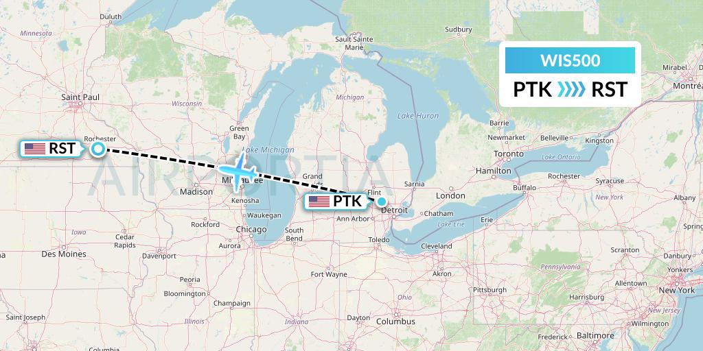 WIS500 Paccair Flight Map: Oakland County to Rochester