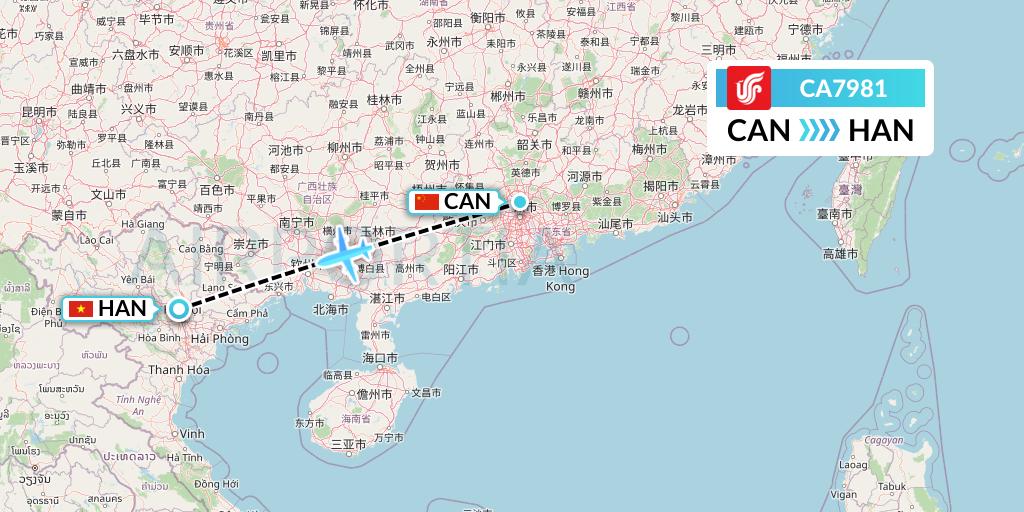 CA7981 Air China Flight Map: Guangzhou to Hanoi