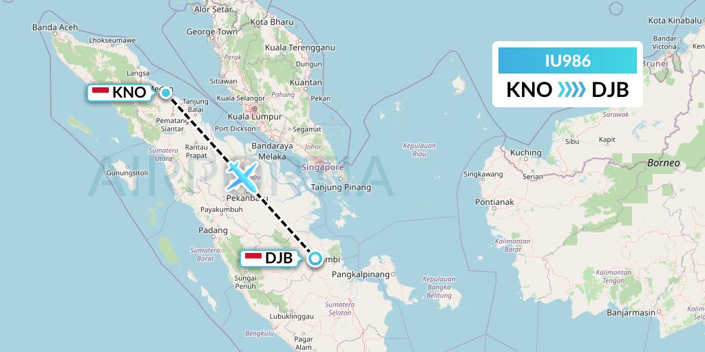 IU986 Pt. Super Air Jet Flight Map: Medan to Jambi