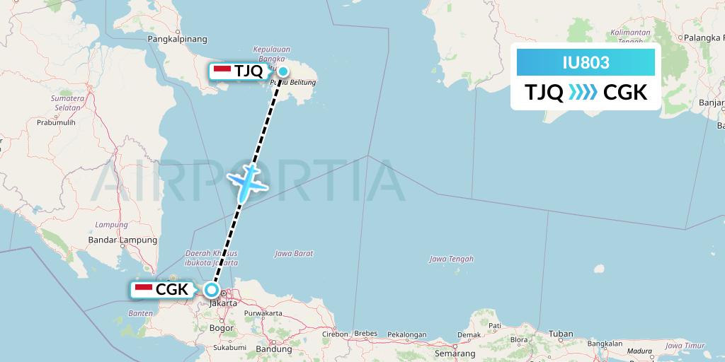 IU803 Pt. Super Air Jet Flight Map: Tanjung Pandan to Jakarta