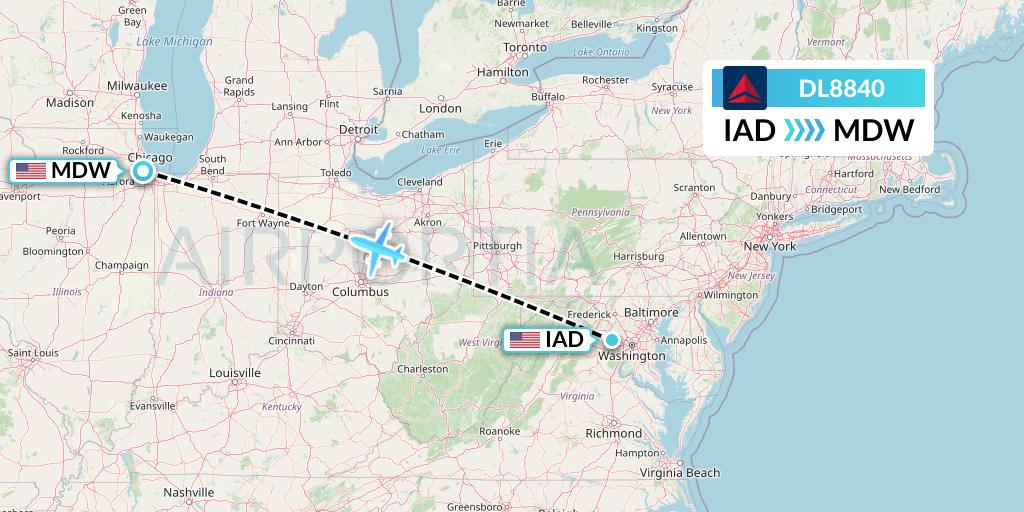 DL8840 Delta Air Lines Flight Map: Washington to Chicago